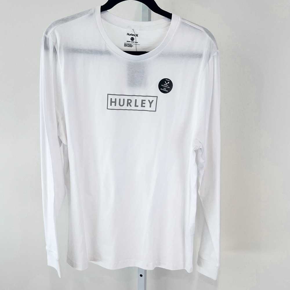 NWT Hurley Logo White and Gray Long Sleeve Tee Shirt Mens Sz Medium
